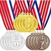 Santme 12 Pieces Winner Metal Medals, Gold Medals Silver Medals Bronze Medals with Ribbons for Children Parties Decorations a