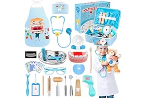 ESRIPTOYZ Arztkoffer für Kinder, Arztkoffer Kinder Holz Spielset mit Stethoskop, Arztkofferl Kinder Arzttasche Doktorkoffer Rot Arzt Set zum Rollenspiel Zahnarzt Spielzeug ab 3 Jahren (Blue)