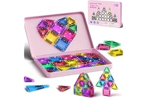 YOGOHEE Set di 42 piastrelle magnetiche da viaggio con glitter da viaggio, per bambini, menta, piastrelle magnetiche con base in ferro, mattoncini da costruzione magnetici, giocattolo da viaggio, regalo per 3