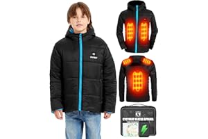 CYCYHEAT Veste chauffante pour enfant avec batterie externe 10 000 mAh 7,4 V Veste chauffante à capuche pour garçons et filles Veste d'hiver Vêtements chauffants