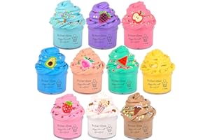 BRETOHAY Premium Scented Butter Slime,10 Pack Slime,with Peach,Watermelons,Apples and More Charms,10 Fun Slime Add Ins,Pre-Made Slime for Kids,Great 6 Year Old Toys,Super Soft Sludge Toy.Super Mini