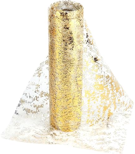 Chein De Table Doré Filet Avec Feuille D'or 2 PCS Rouleau Tulle Chein