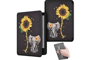 KEROM Case for 6.8" Kindle Paperwhite (11th Generation, 2021) and Kindle Paperwhite Signature Edition, PU Leather Protective Cover Case with Hand Strap, Card Slot, and Auto Sleep/Wake - Elephant