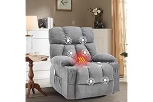 Bosmiller Relaxsessel Elektrisch Massagesessel mit Wärmefunktion,Fernsehsessel Liegefunktion,2 Seitentaschen Getränkehalter,Aus Stoff TV-Sessel mit 360°-Drehung für Wohnzimmer,Grau