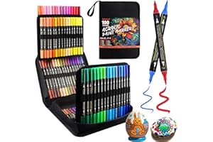 Gelanty Pennarelli Acrilici - 100 Colori a Doppia Punta Pennarelli Acrilici per Colorazione, Sassi, Ceramica, Pittura, Legno, Vetro, Tessuti, Plastica, A base d'acqua