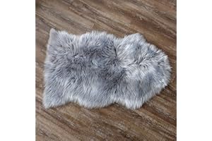 DQMEN Piel de Cordero Oveja/Sheepskin Rug Cordero, imitación mullida Alfombras imitación Piel sintética Deko Piel,para salón Dormitorio baño sofá Silla cojín (60 X 90 cm, Gris)