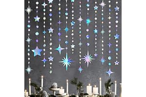 PINKBLUME Schillernde Partydekorationen Stern Kreis Punkt Papiergirlande Banner Bunting Streamer Metallic Hängen Twinkle Star Dekoration für Kinder Geburtstag Baby Shower Hochzeit Festival Engagement Decor