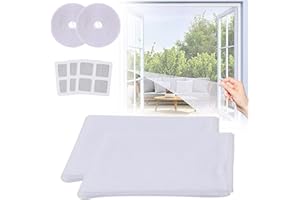 FGEN 2PCS Moustiquaire Filet de Fenêtre,Filet Écran Insecte,Filet Moustiquaire Porte pour Fenêtre Moustiquaire en Rouleau avec Bandes Auto Adhésives et Réparation Patch,Window Net 130cm*150cm,Blanc
