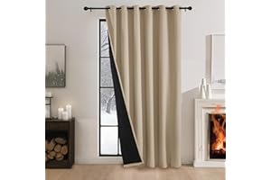 PONY DANCE Izolowane termicznie zasłony wewnętrzne podwójna warstwa wewnętrzna zasłona zaciemniająca z pierścieniami Blackout Curtain Sypialnia 1 sztuka szer. 200 x wys. 240 cm, beżowy