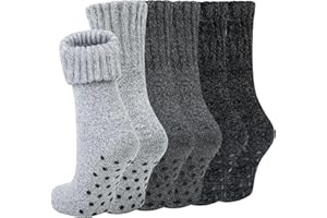 Chalier Finery 3 pary męskich dzianinowych wełnianych skarpet antypoślizgowych zimowe ciepłe antypoślizgowe skarpety damskie męskie prezenty, Czarny, ciemnoszary, jasnoszary, 43-46 EU