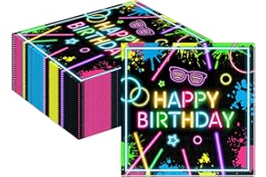 MORAINJAY 40 PCS Neon Party Napkins, Glow Birthday Paper Napkins, Teens and Adults Theme Party Tableware Decorations and Party Supplies