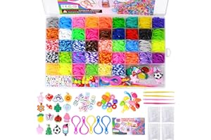 4500+ Loom Bänder Set, 54 Rastern Loom Bänder Zubehör Bunte Gummiband für Armbänder, Loops Gummis Set, DIY Elastisches Loombänder Kinder Armband Basteln, Schmuckbastelsets für Kinder Mädchen Jungs