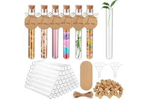 Shinybox Tubo Ensayo Plástico, 24 Piezas Tubos de Ensayo de Vidrio de Laboratorio con Corcho 100 x 16mm, Tubos Ensayo con Corcho, Tubo Transparentes para Flores, Especias, Experimentos