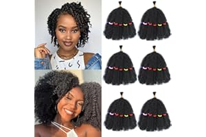 MLETULIPS Afro Kinky Hair Pre Stretched Kinky Marley Twist Hair Afro Braiding Hair Kinky Twist Crochet Braids Synthetic Hair Extensions For Women (1B#, 8 inch (pack of 6))