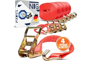‎NTG NTG 4 Stück Spanngurte mit Ratsche - Haken 2000kg 4 Meter lang - TÜV/GS geprüft - 2 teilig 35mm breit - Zurrgurte - TÜV GS Geprüft und gemäß DIN EN 12195-2