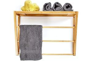bambuswald© Étagère Murale pour la Salle de Bain Environ 42x30x20cm | Porte-Serviettes étagère de Salle de Bain avec Porte-Serviettes Mural Porte-Manteau étagère Suspendue