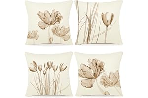 ZWJD Fodera per Cuscino Decorativa in Lino 40x40 Set di 4 Fodere per Cuscini Floreale Pittura ad Acquerello Fodere per Cuscini per Divano Camera da Letto Divano Cuscino per Esterno 40x40cm A248-16