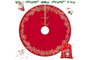 Kuvarix Weihnachtsbaum Decke 120cm, Weihnachtsbaumdecke Rund mit Aufbewahrungstasche, Klassischer Roter Hintergrund mit Goldenem Muster, Christbaumdecke Perfekt zum Dekorieren von Weihnachtsbäumen