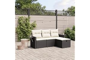 SECOLI Balkon Lounge Balkonmöbel Keiner Sofa Outdoor Gartensofa 3-Sitzer Gartenmöbel-Set Ecksofa Garten Balkonlounge Rattan Polyrattan Lounge Gartenlounge Terrassenmöbel Schwarz 4-tlg-Type-39