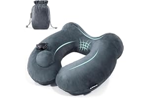 Spurtar Nadmuchiwana poduszka podróżna, poduszka pod kark w kształcie litery U, przenośna poduszka samolotowa do spania z maską na oczy 3D, zatyczkami do uszu, torba do przechowywania, szara