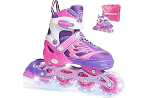 WeLLIFE SK-Line Pro | Pattini in Linea per Bambini, Regolabili in 4 Misure| Pattini con Ruote Luminose a LED Bianco| Comodi e Robusti con Borsa in Regalo| Pattini per Bambina e Bambino