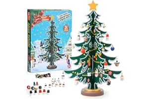 LATERN Calendario Dell'avvento Natalizio 2025, 24 Giorni Calendario del Conto alla Rovescia con Legno Albero di Natale da Tavolo e 36 Ornamenti per Natale Regali Festività Decorazioni Festa Bomboniere