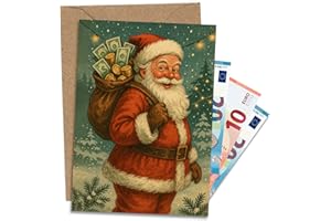 ‎KOKO LORA Koko&Lora - Grußkarte für Geldgeschenke - Santa Claus - Geld schenken zu Weihnachten - Weihnachtskarte/Nikolausgeschenk - Weihnachtskarte mit Umschlag