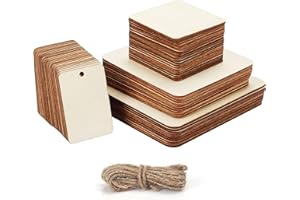 Belle Vous Planchette Vierge Brut (66 Pièces) - 4 Tailles de Plaquette Avec Ficelle - Plaque en Bois pour Projets Artistiques/Créatifs, Peinture, Pyrogravure et Décorations
