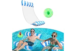 TAIHOBO Materac Dmuchany na Basen 4 w 1, Wygodny Hamak Wodny, dla Dorosłych i Dzieci, z Nadmuchiwanym Uchwytem na Napoje, Wytrzymały Materac Dmuchany z Siatką, Łatwy do Przenoszenia (Niebieski)