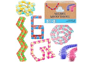 THE PENGUIN CRAFTS 48 Links Wacky Tracks Snap and Click Toy Set - 5-Stük Wacky Tracks Schnappen und Klicken Fidget Sensorische Spielzeug für Kinder mit 2 Raupe Stretchy Strings - Anti-Stress Ketten Spielzeug Set