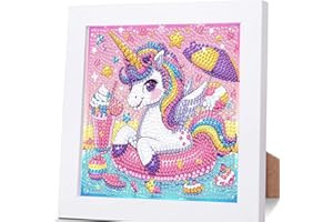 Luckyarina Diamond Painting with Frame Unicorn - Diamond Painting Children's Canvas, Cartoon Craft Set from 10 Years with Gift Box 15 x 15 cm