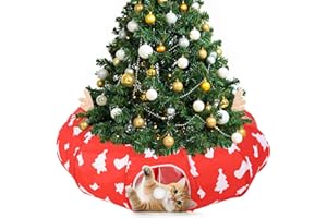 Tivray Tana-Tunnel per Gatti da Mettere sotto l’Albero di Natale, 90×90×25 cm Tunnel Circolare Natalizio con Pallina Giocattolo, Decorazione di Natale per Gatti e Piccoli Animali, Rosso + Bianco