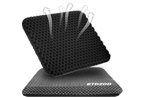 BTDZDD Gel Sitzkissen, Orthopädisch Doppelschicht Verdickung Sitzkissen mit Rutschfester Stoffhülle Atmungsaktives Stuhlkissen für Bürostuhl (Schwarz, 43cm*39cm*4cm)