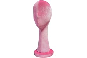 DE-LIANG Velvet Mannequin Head for Hat Wig Display, Pink Woman Head Model for Jewelry,40cm Height Without Metal Base,Rose Red…