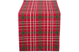 DII Świąteczna kolekcja lnu do jadalni Tartan Holly Plaid, świąteczny bieżnik na stół, 14 x 108, czerwony i zielony