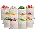 AB99 COLLECTION (Set of 12) Cotton Reusable Fridge Storage Bags for Vegetables and Fruits Bags, Storage Bags for Vegetables, Fruits, Spices, Pasta, Multipurpose Eco Friendly Vegetables Bags