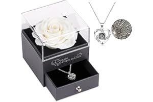 ‎EAPRALA Eaprala Geschenke für sie konservierte echte Rose Schublade Ewige handgemachte konservierte Rose mit Halskette 100 Sprachen Geschenk, verzauberte echte Rose Blume zum Valentinstag Muttertag (Weiß)