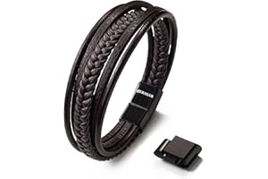 SERASAR Bracelet en Cuir Véritable de Qualité Supérieure pour Homme [Braid], Noir et Marron | Fermoir Magnétique en Acier Inoxydable | Coffret à Bijoux Inclus
