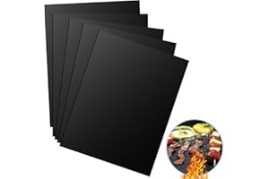 Nutabevr 5 Pezzi BBQ Griglia Tappetini 40x30 cm, Stuoie Barbecue Antiaderente Resistente al Calore, Riutilizzabile e Facile da Pulire, per Griglia a Gas Carbone Forno e Griglia Elettrica