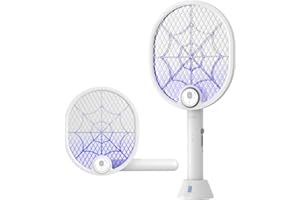 Buzbug Matamoscas eléctrico, Raqueta matainsectos Recargable USB-C con Base de Carga, Modos Dobles Mosquito Swatter con Potente lámpara Trampa para Mosquitos