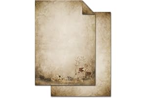Logbuch-Verlag 50 hojas de papel de carta A4, papel de carta vintage, papel de Navidad, decoración de 100 g, aspecto antiguo, rentier hirsch