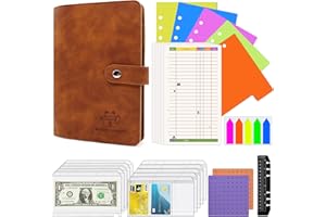 ACIIKER 39 Pces A6 Binder Pockets, Budget Binder with Cash Envelopes for Budgeting, Budget Binder with Zipper, Money Binder Organizer for Cash, Budget Wallet Binder dividers Pockets Letter(Brown)