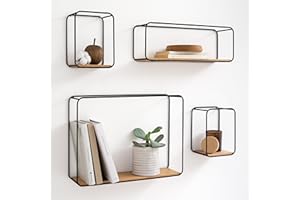 Kazai. Wall Shelves -Jona- | 4-Part Shelving Unit made of Metal and Real Wood Veneer | Wall Decor, Storage and Book Shelf for Bathroom, Living Room, Kitchen, Bedroom and More | Oak