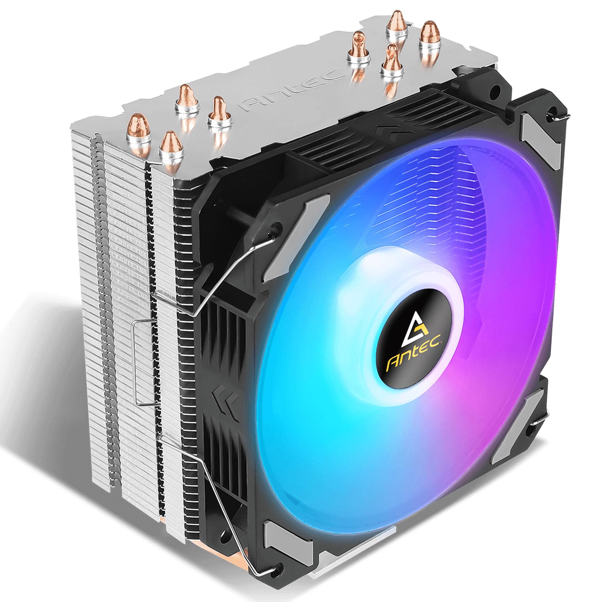 Antec A400i Tower Air Cooler For CPU With 120mm Neon RGB Fan, Comes With 4 Direct Touch Copper Heat Pipes And Aluminium Heatsink Fins For Efficient Cooling, Supports Intel & AMD Sockets