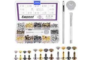 Swpeet 360 ensembles 4 couleurs 6mm 8mm 12mm rivets en cuir à double capuchon avec 3 outils de fixation kit d'assortiment, rivets en cuir à double capuchon tubulaires pour bricolage cuir artisanat