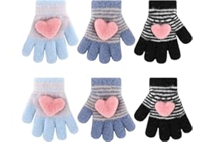QKURT 3 pary magicznych rękawiczek dla chłopców i dziewczynek, dziecięce dzianinowe rękawiczki dla małych dzieci, na zimę, do noszenia na co dzień, rozciągliwe, miękkie, odpowiednie dla dzieci w wieku