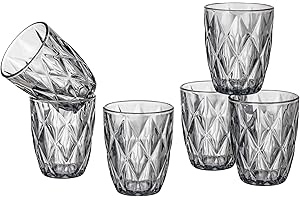 Baroni Home Set 6 pz Bicchieri Diamante in Vetro Colorati e Decorati con Rombo in Rilievo 28 CL, Bicchieri Eleganti Lavabili in Lavastoviglie, 8x8x10 cm Fumè