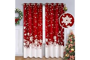 CAROMIO Weihnachtsvorhänge für Wohnzimmer, 2 Paneel-Sets, rote Samt-Fenstervorhänge, 213 cm lang, Florale Schneeflocken-Dekoration, wärmeisolierte Raumverdunkelungsvorhänge, 132 x 213 cm