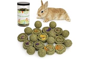 REYSHIN 20 Stück Kaninchen Spielzeug, Meerschweinchen Kauspielzeug Timothy Heukuchen Kleintiere Zahnpflege Timothy Heu Kauball Snacks für Häschen Chinchilla Meerschweinchen Rennmäuse Hamster