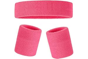 DIQC 3 Pack Sweatbands Set with Sports Headband Wristbands Soft Thickened Terry Cotton Girls Sweat Band for Gym Tennis Gymnastics Football Soccer Basketball Running Athletic Sports